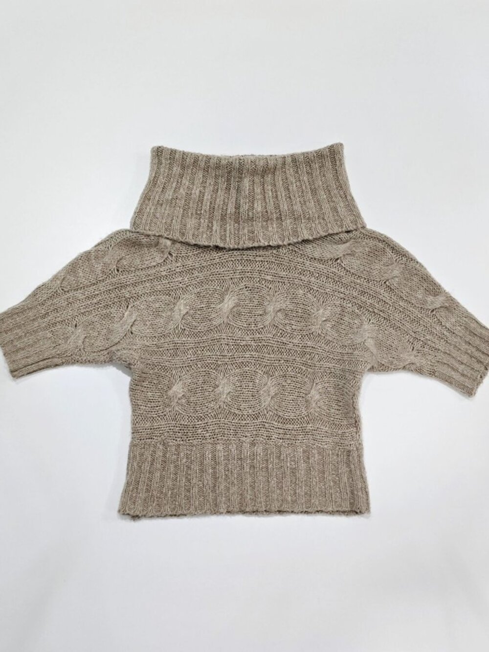 Delias ✦ Cable Knit Short‑Sleeve Sweater ✦ Tan Cowl‑Neck Soft Acrylic Textured S - Picture 4 of 8
